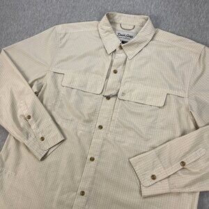 Duck Camp Lightweight Fishing Shirt Mens XL Light Beige Grid Vented Zip Pocket